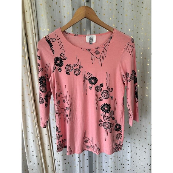 Clint Honolulu Asian Hawaiian Inspired Floral Crew Neck Quarter Sleeve Top XS - Picture 2 of 6